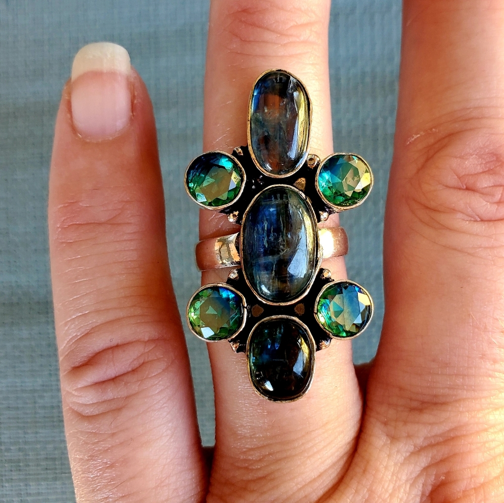 New Kyanite & Bi-Color Tourmaline 925 Silver Ring.